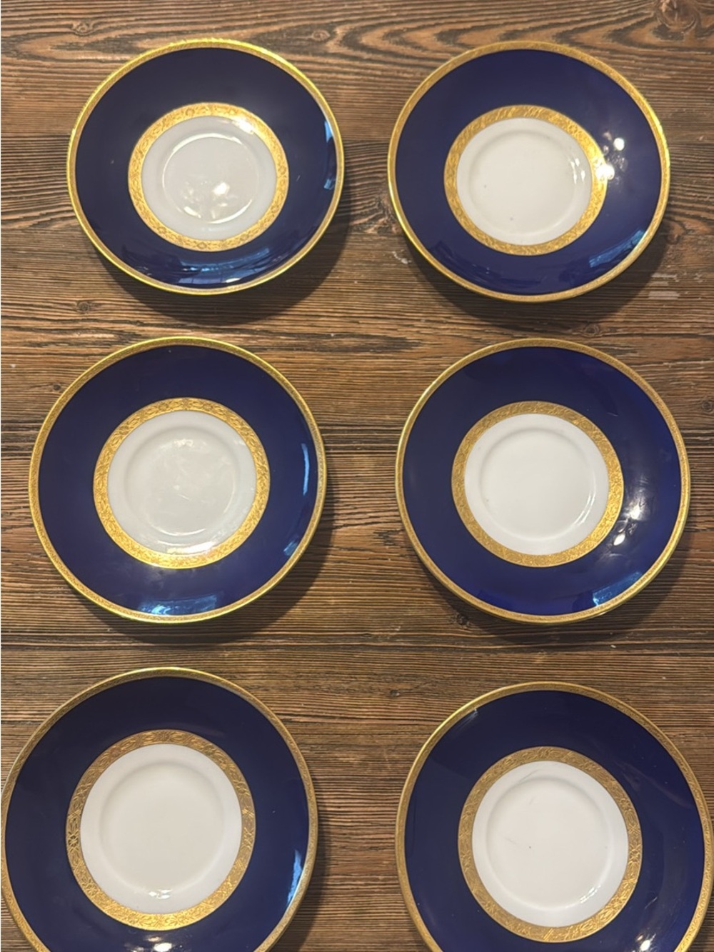 Set of 6 Antique MINTONS Cobalt Blue Gold Encrusted Saucers H4197